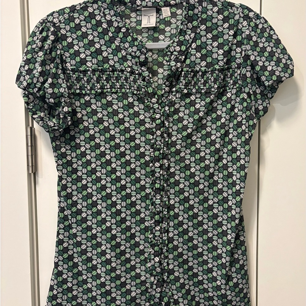 Tristan Leaf Patterned Blouse in Green and White